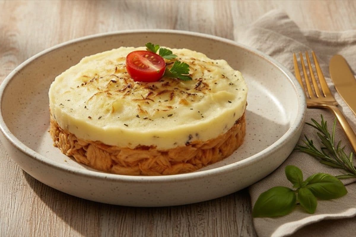 Escondidinho de frango com purê de aipim