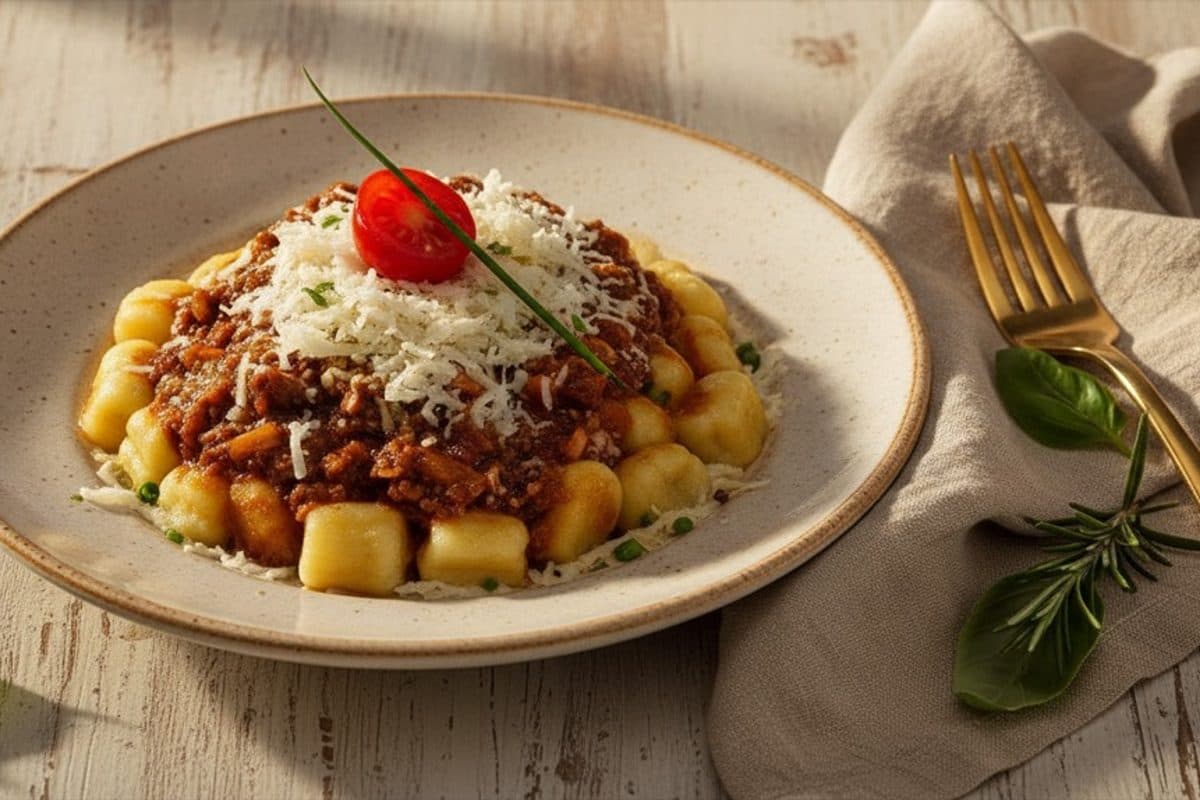 Nhoque de batata doce à bolonhesa