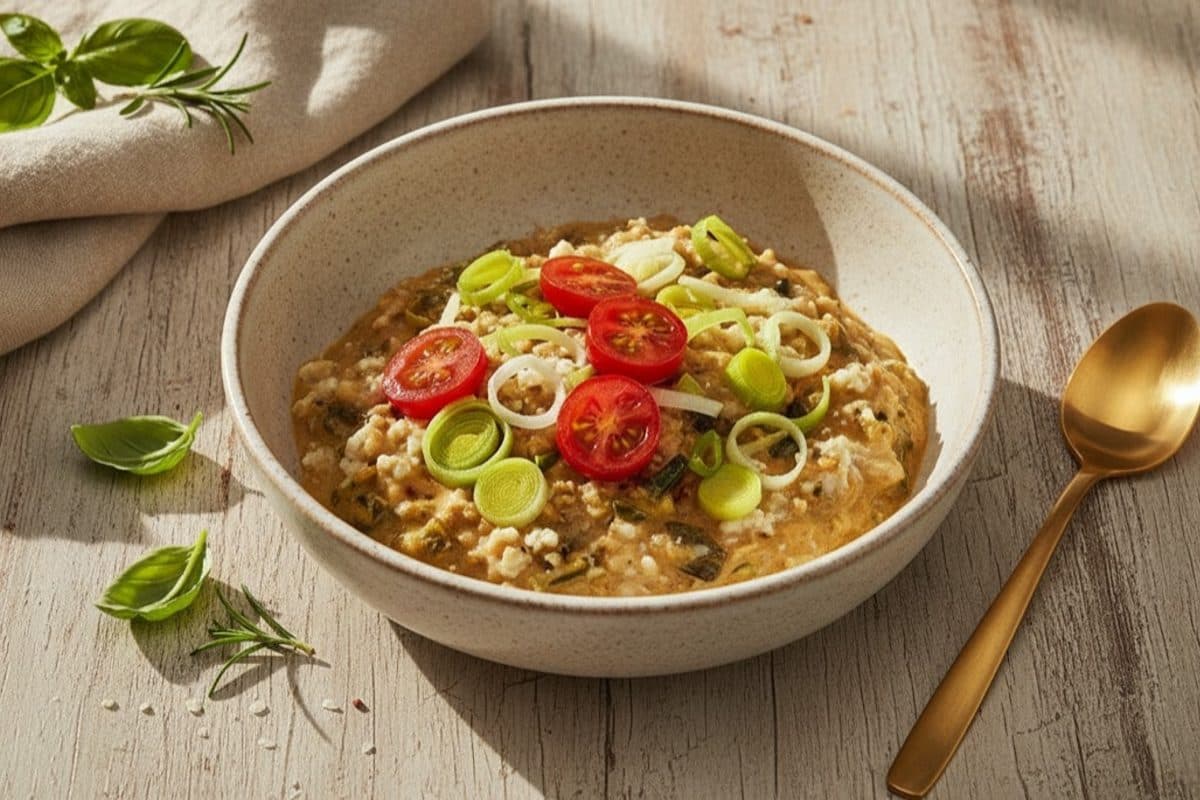 Risoto integral de funghi com alho-poró